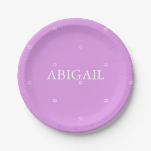 Baby Girl Namemony Zeremony Hebrew Jewish Lavender Pappteller