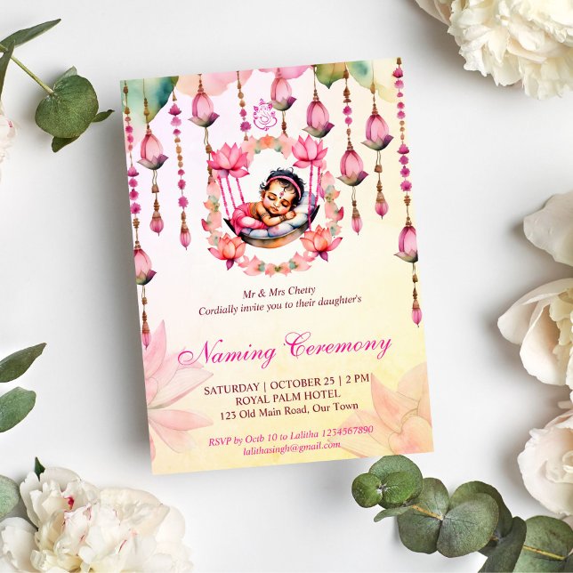 Baby Girl Naming Namkaran Wiege Zeremonie Einladung (Baby girl Naming cradele namkaran ceremony editable template invitation instant digital download)