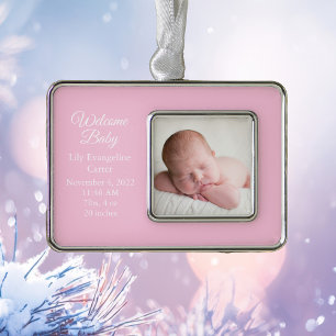 Baby Girl Neugeborenes Foto Pink Keepake Geschenk Rahmen-Ornament Silber