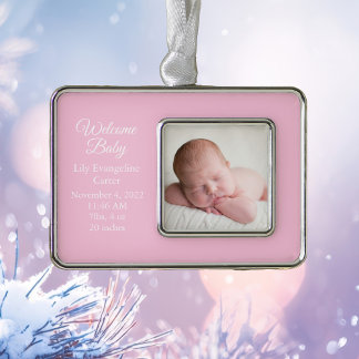 Baby Girl Neugeborenes Foto Pink Keepake Geschenk Rahmen-Ornament Silber