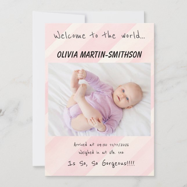 Baby Girl New Arrival Ankündigung (Vorderseite)