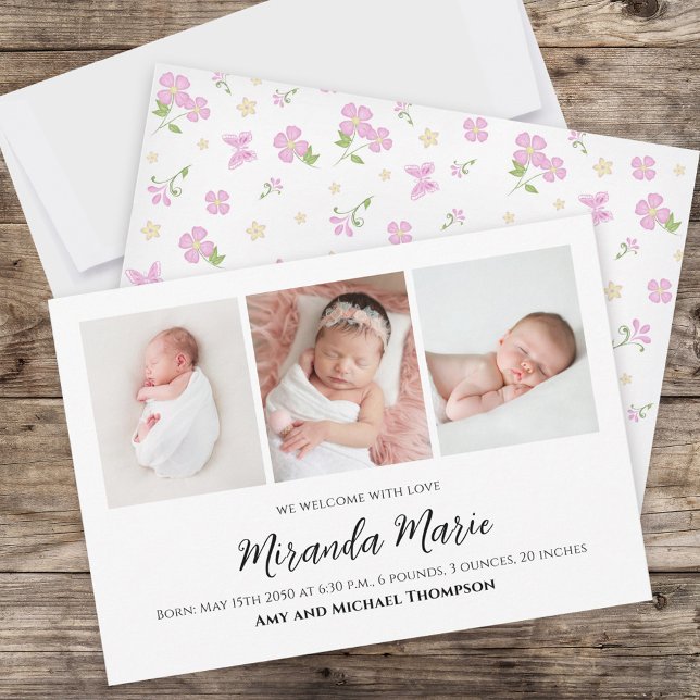 Baby Girl Newborn Foto Collage Simple Pink Floral (Von Creator hochgeladen)