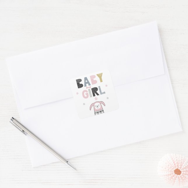 Baby Girl Niedlich Girly Animal Quadratischer Aufkleber (Umschlag)