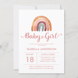 Baby Girl Niedlich Watercolor Boho Rainbow Einladung