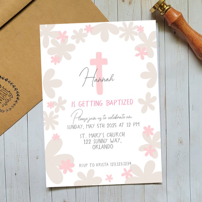 Baby Girl Niedliche Taufe Einladung (Von Creator hochgeladen)