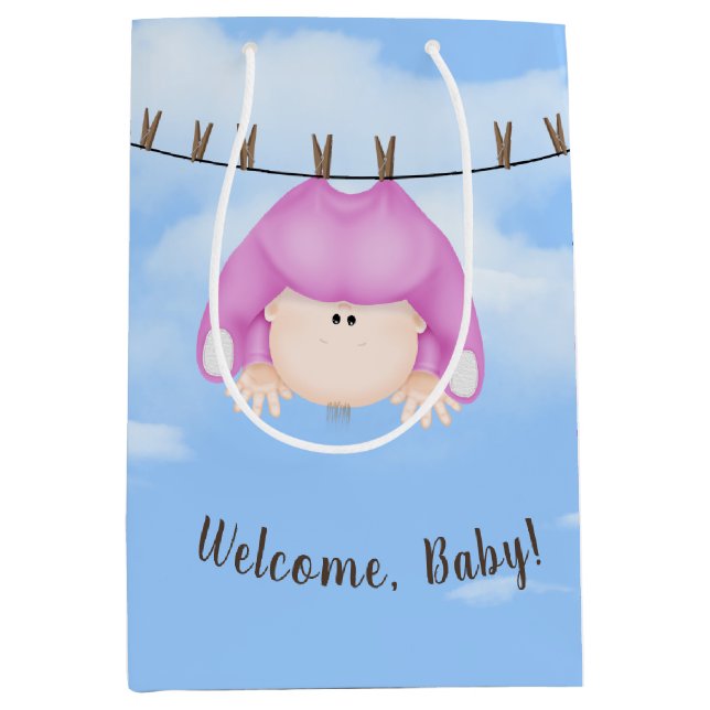 Baby Girl on Clothesline Mittlere Geschenktüte (Vorderseite)