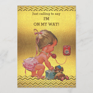 Baby Girl on Phone Baby Dusche Gold Chevronen Einladung