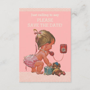 Baby Girl on Phone Kinderdusche Save the Date