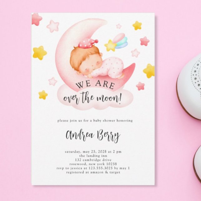 Baby Girl Over the Moon Baby Shower Einladung (Von Creator hochgeladen)