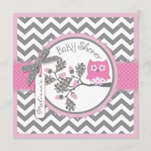 Baby Girl Owl Zickzack Print Baby Dusche Einladung