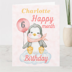 Baby Girl Penguin 6 Monate Geburtstag Big Card Karte