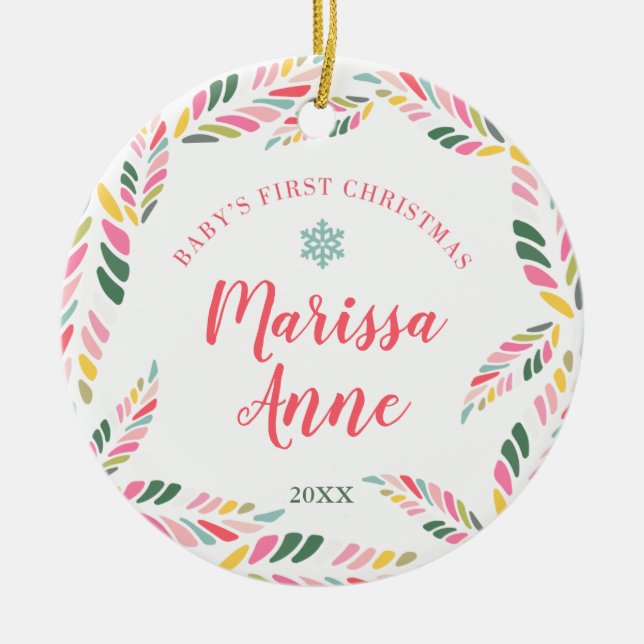 Baby Girl Personalisiert First Christmas Custom Keramik Ornament (Vorne)