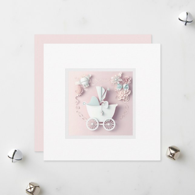 Baby Girl Pink 3d-Effekt Feiertagskarte (Vorderseite/Rückseite Beispiel)