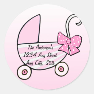 Baby Girl Pink Baby Buggy Runder Aufkleber