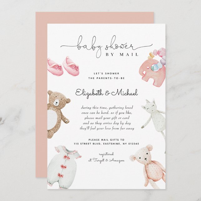 Baby Girl Pink Boho Kinderdusche per Mail Einladung (Vorne/Hinten)