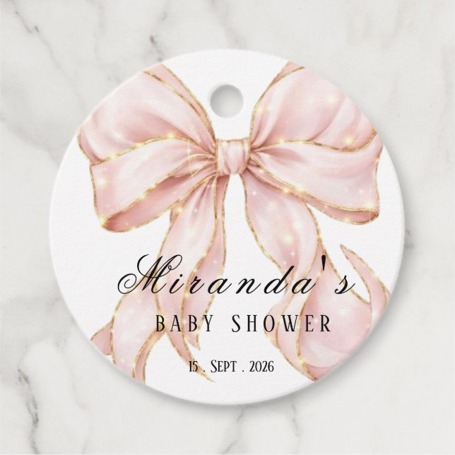 Baby Girl Pink Bow Baby Shower Geschenkanhänger (Vorderseite)