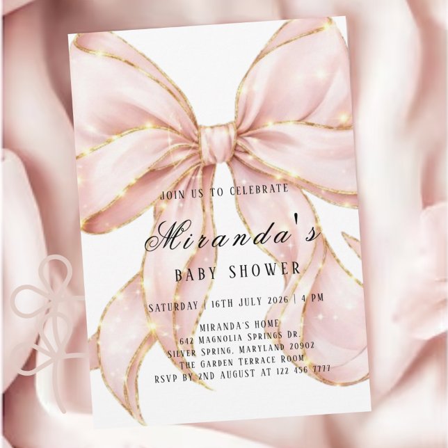 Baby Girl Pink Bow Baby Shower Invitation Einladung (Von Creator hochgeladen)