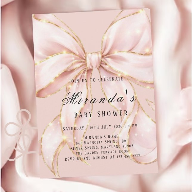 Baby Girl Pink Bow Baby Shower Invitation Einladung (Von Creator hochgeladen)