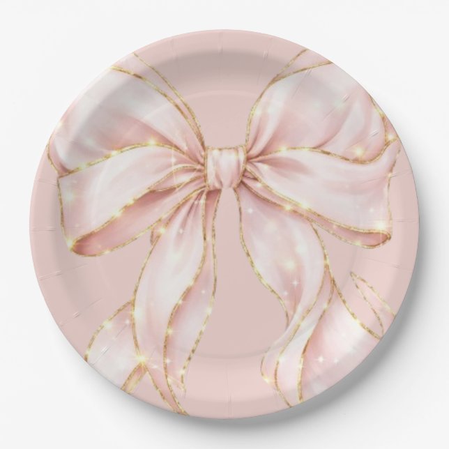 Baby Girl Pink Bow Baby Shower Invitation Pappteller (Vorderseite)