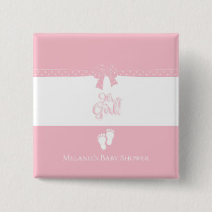 Baby Girl Pink Bows & Little Feet Custom Button