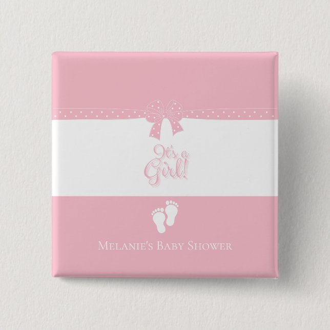 Baby Girl Pink Bows & Little Feet Custom Button (Vorderseite)