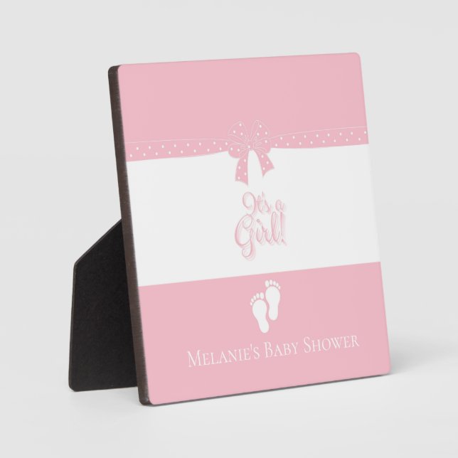 Baby Girl Pink Bows & Little Feet Custom Fotoplatte (Vorderseite)