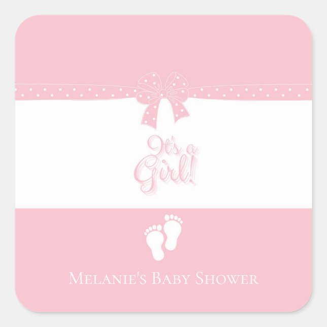Baby Girl Pink Bows & Little Feet Custom Quadratischer Aufkleber (Vorderseite)