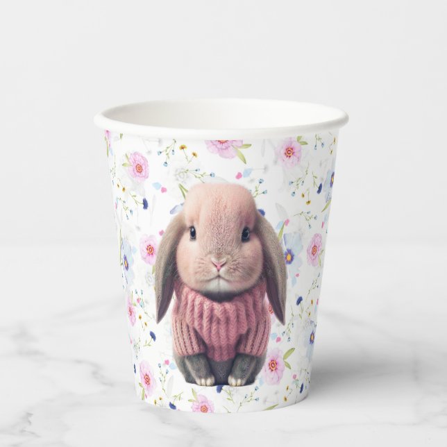 Baby Girl Pink Bunny Floral Paper Cups Pappbecher (Vorderseite)
