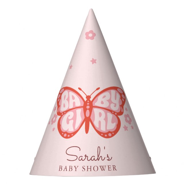 Baby Girl Pink Butterfly Baby Geschenkdusche Partyhütchen (Vorderseite)
