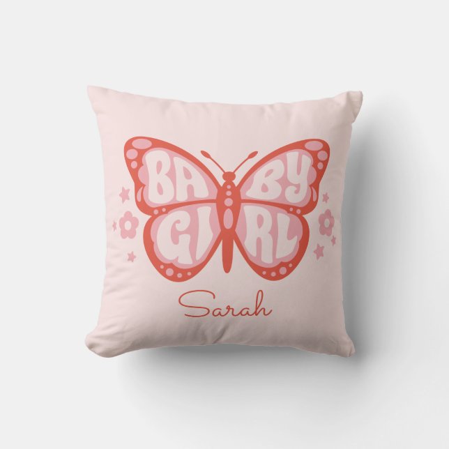Baby Girl Pink Butterfly Babydusche Baby Kissen (Vorderseite)