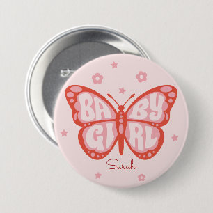 Baby Girl Pink Butterfly Babydusche Button