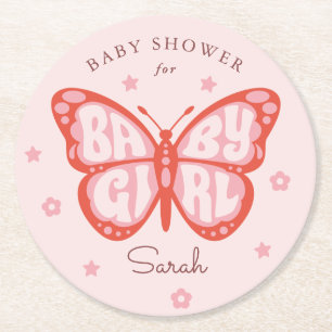 Baby Girl Pink Butterfly Babydusche Runder Pappuntersetzer