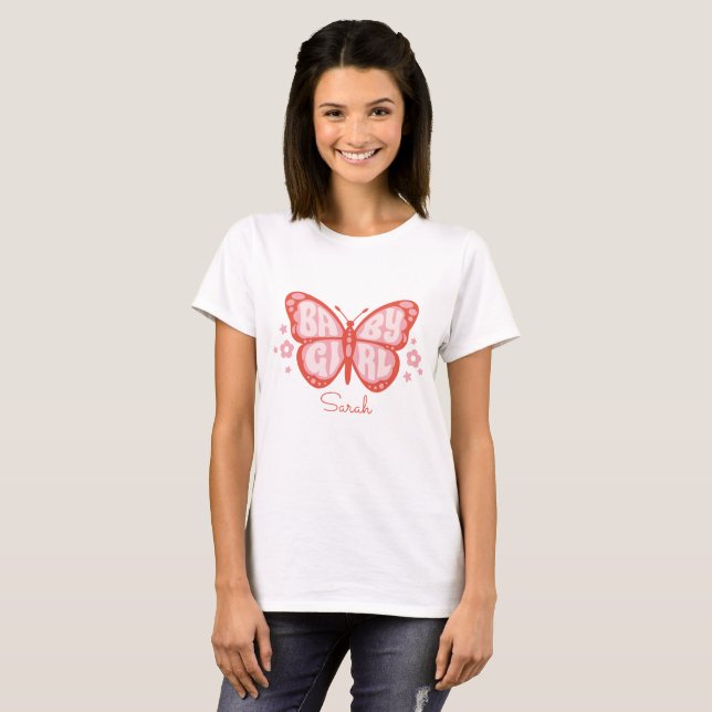 Baby Girl Pink Butterfly Babydusche T-Shirt (Vorne ganz)