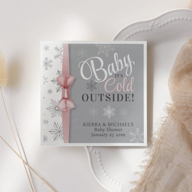 Baby Girl Pink Es ist kalte Outside Snowflake Dusc Serviette (Pink and gray baby girl winter shower, Baby It's Cold Outside, Snowflake Theme napkin table decor)
