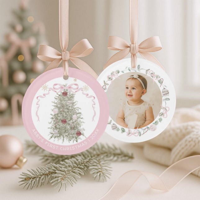 Baby Girl Pink First Christmas Photo Ornament (Von Creator hochgeladen)