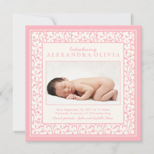 Baby Girl Pink Floral Foto Geburtserklärung Ankündigung