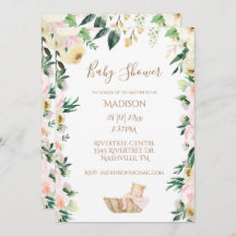 Baby Girl Pink Floral Script Elegant Baby Shower