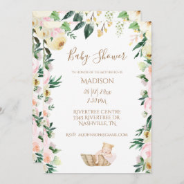Baby Girl Pink Floral Script Elegant Baby Shower Einladung