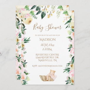 Baby Girl Pink Floral Script Elegant Baby Shower Einladung