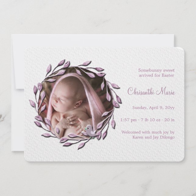 Baby Girl Pink Foto Geburtserklärung Ankündigung (Vorderseite)