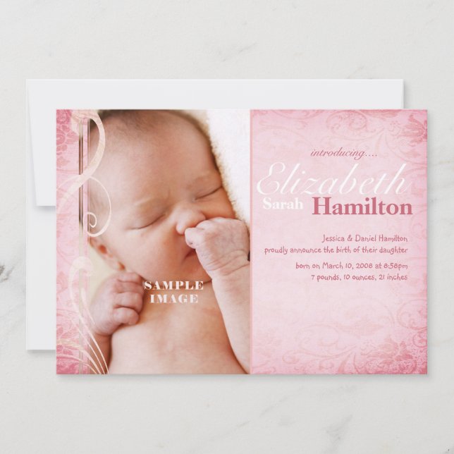 Baby Girl Pink Geburtsankündigung Ankündigung (Vorderseite)