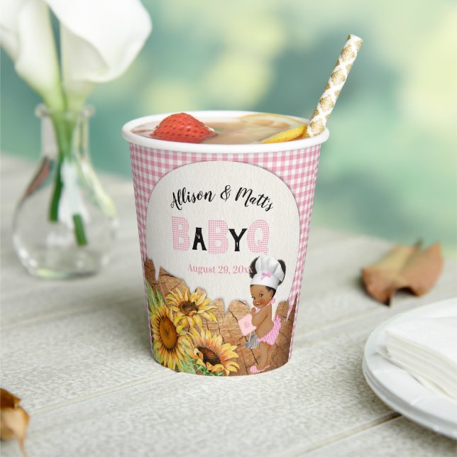 Baby Girl Pink Gingham Sunflowers Baby Q GRILLEN P Pappbecher (In Situ)