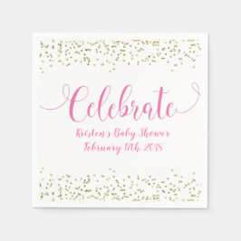 Baby Girl Pink Gold Confetti Celebrate Party Serviette