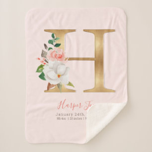 Baby Girl pink & gold Geburtsstatistiken - Letter  Sherpadecke