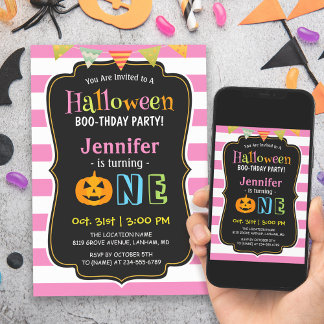 Baby Girl Pink Halloween Erste Geburtstagsparty Einladung