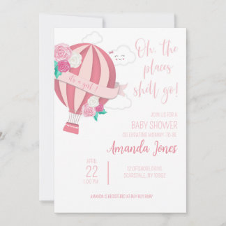 Baby Girl Pink Heißluftballon Dusche Einladung