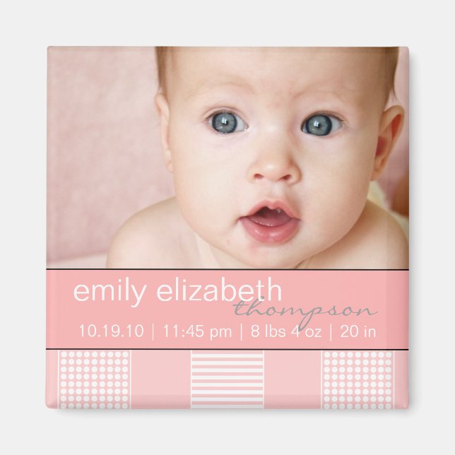 Baby Girl Pink Modernes Foto Magnet (Vorne)
