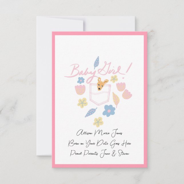 Baby Girl Pink Niedlich Kangaroo Geburtserklärung (Vorderseite)