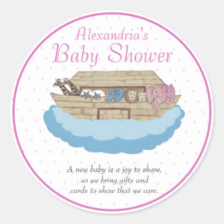 Baby Girl Pink Noah's Ark Baby Shower Einladung Runder Aufkleber