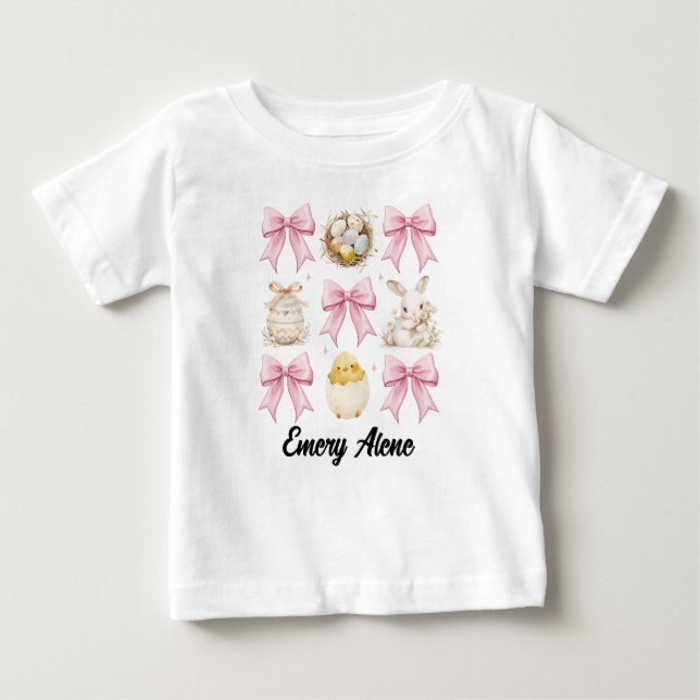 Baby Girl Pink Oster Bunny Coquette Bow Baby T-shirt (Vorderseite)